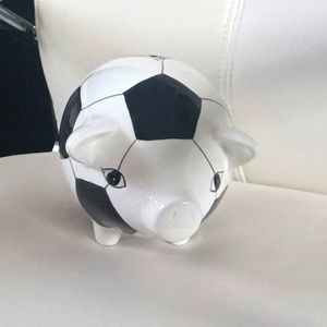 Piggy Bank Black and White Soccer Pattern